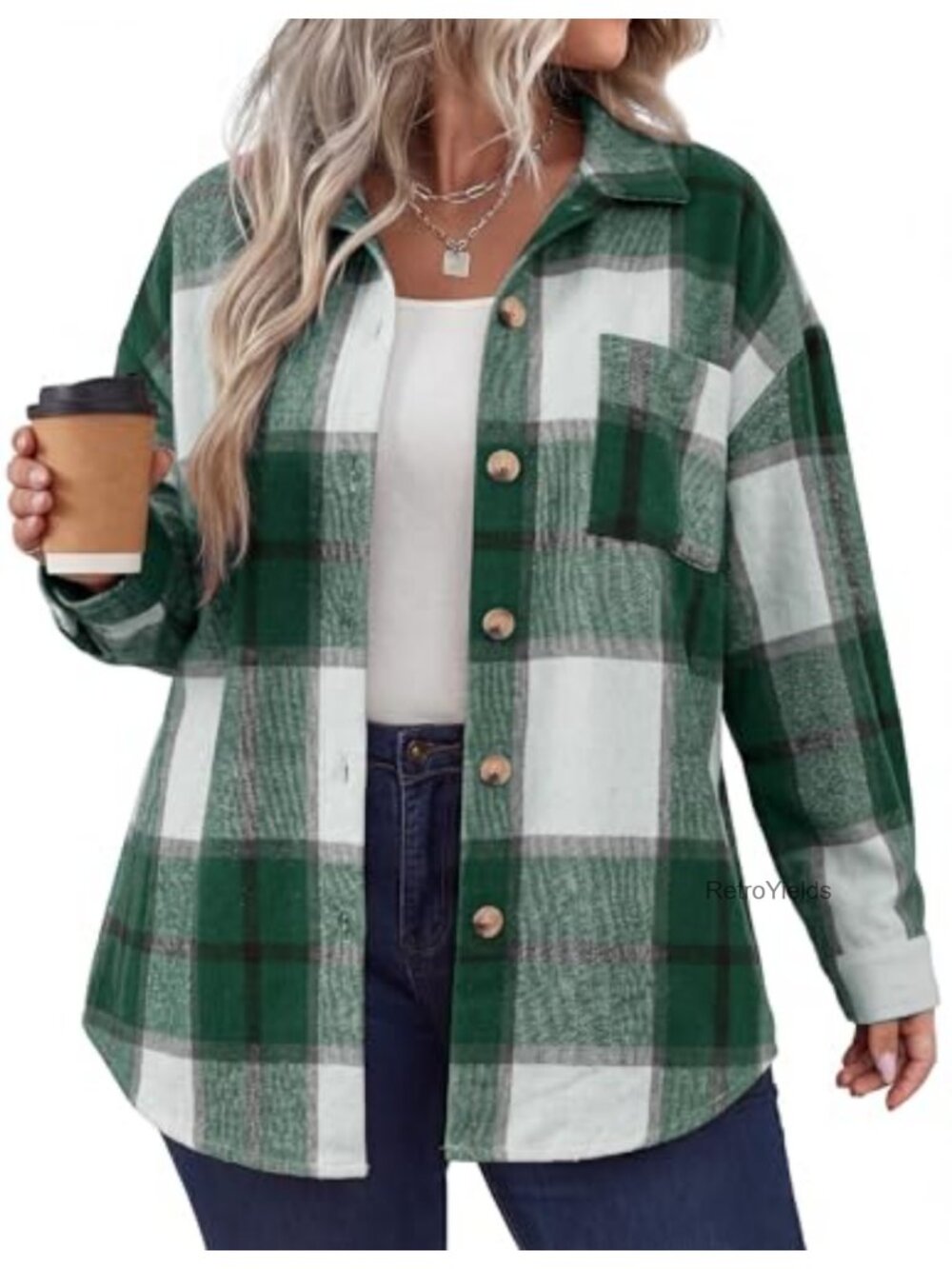 Plus Size Plaid Shacket Oversized Button Front Shirt Jacket
